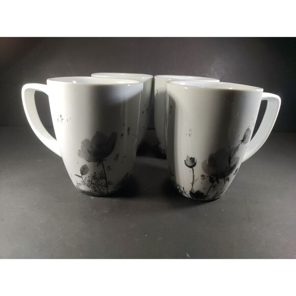 Corelle Coordinates Porcelain Coffee Cup Mug Lot Of 4 White Gray Flowers - Picture 3 of 14
